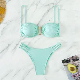 纯色性感三点式 swimsuit 分体泳衣比基尼 color bikini Solid 新款