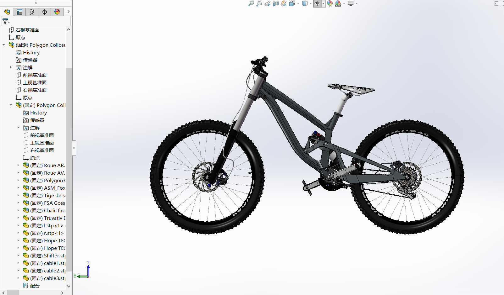 一款山地减震自行车单车3D模型图纸solidwork原图档STEP格式