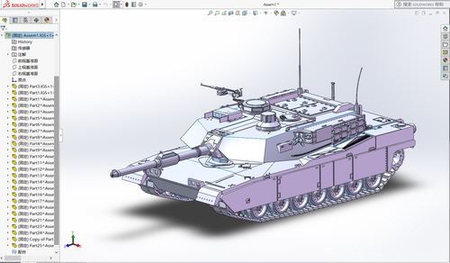 美国M1坦克图纸三维建模3D数模图纸SOLIDWORKS设计模型附STP IGS