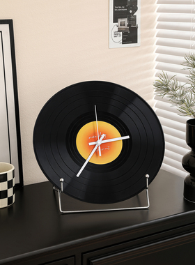 覆古黑胶唱片时钟摆件网红同款客厅玄关卧室钟表桌面装饰轻奢高档