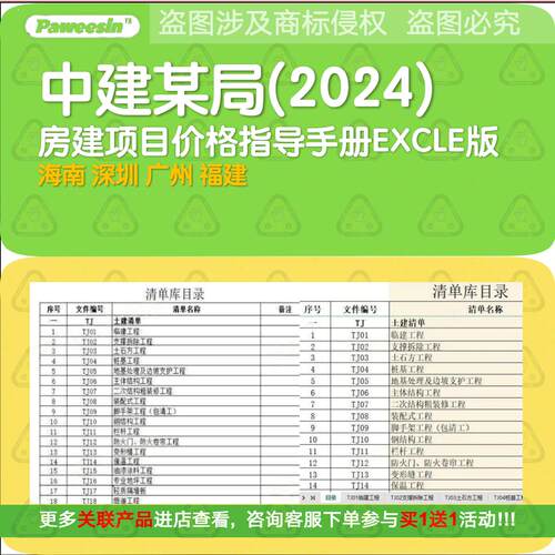 A337中建2024年房建劳务分包专业分包指导价EXCLE表海南福建广东