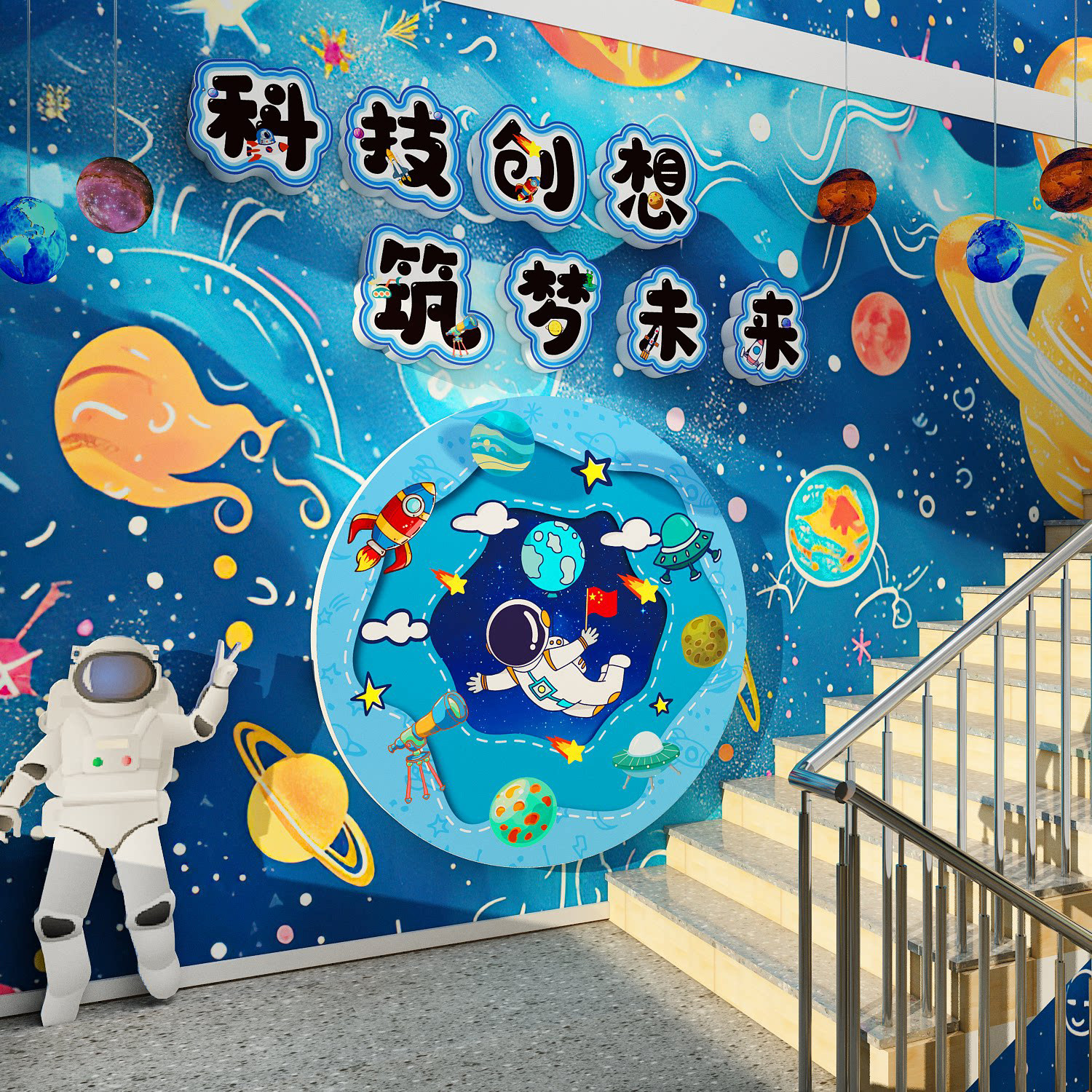 科技ai主题教室布置幼儿园环创材料成品创新黑板报文化墙面贴材料