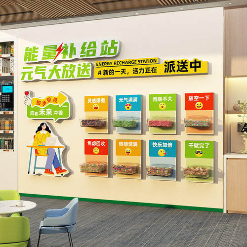 办公室氛围布置公司企业文化墙面励志标语能量补给站装饰加油贴纸