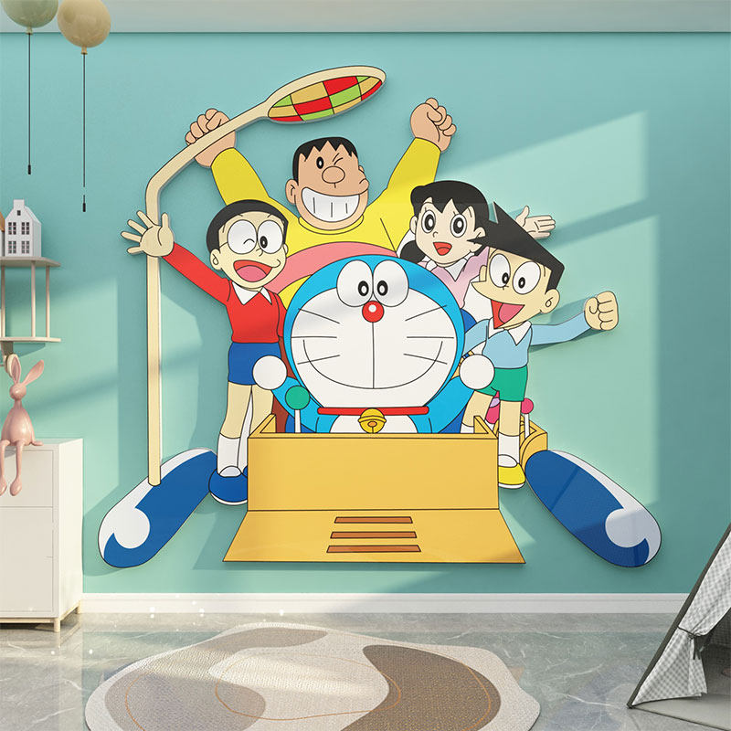 网红儿童房间布置男孩童卧室背景公主床头墙面装饰画哆啦a梦墙贴