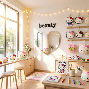 手作diy拼豆店墙面装饰画HelloKitty猫网红打卡镜子背景氛围布置