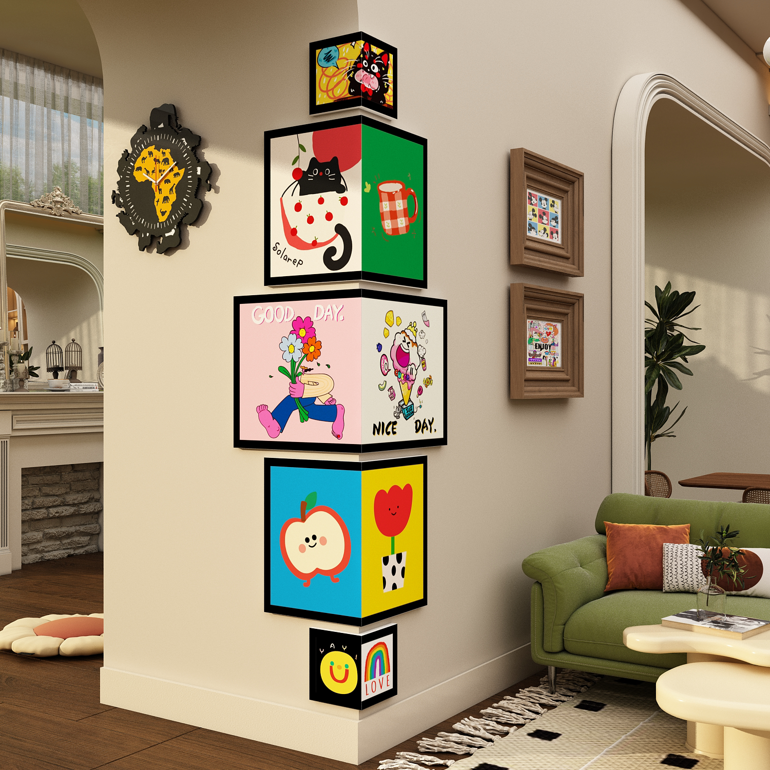 电视机背景装拐转角创意墙面贴客厅3d立体壁画遮丑柱子美化儿童房