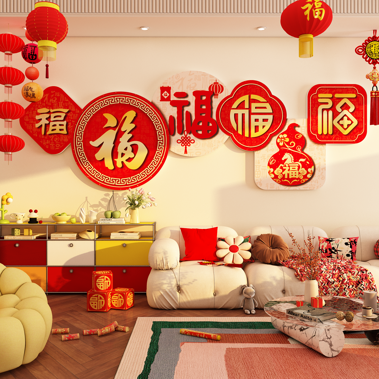 过新年装饰品2026马春节客厅电视机背景墙面挂件点缀高级感福字贴