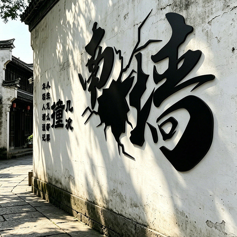 网红撞南墙打卡拍照区氛围布置室户外背造场景奶茶咖啡店装饰贴纸