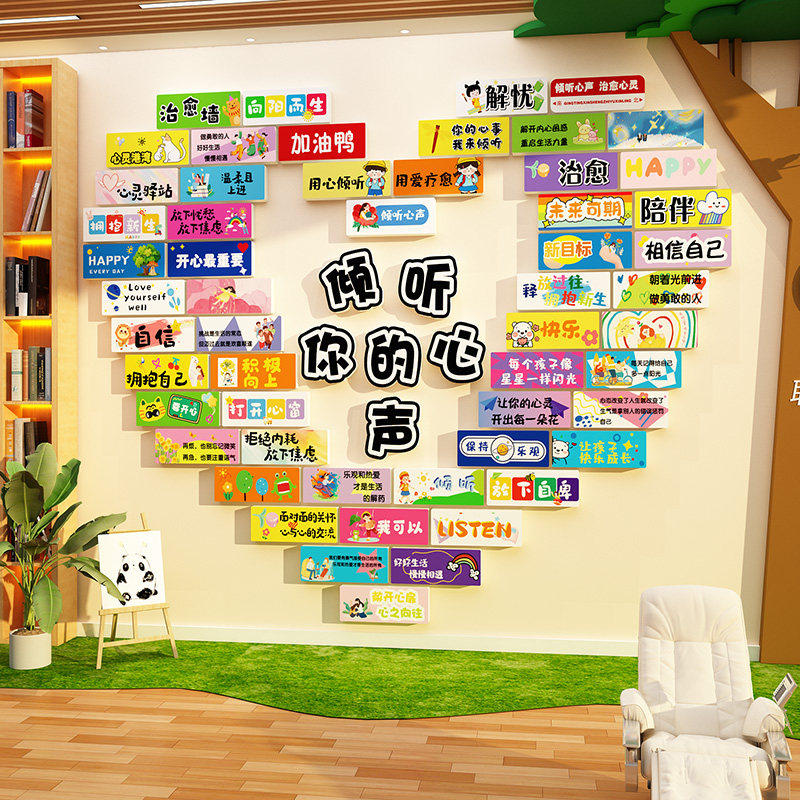 心理咨询室布置情绪管理冷静角解压倾听声健康疗愈文化墙贴装饰画