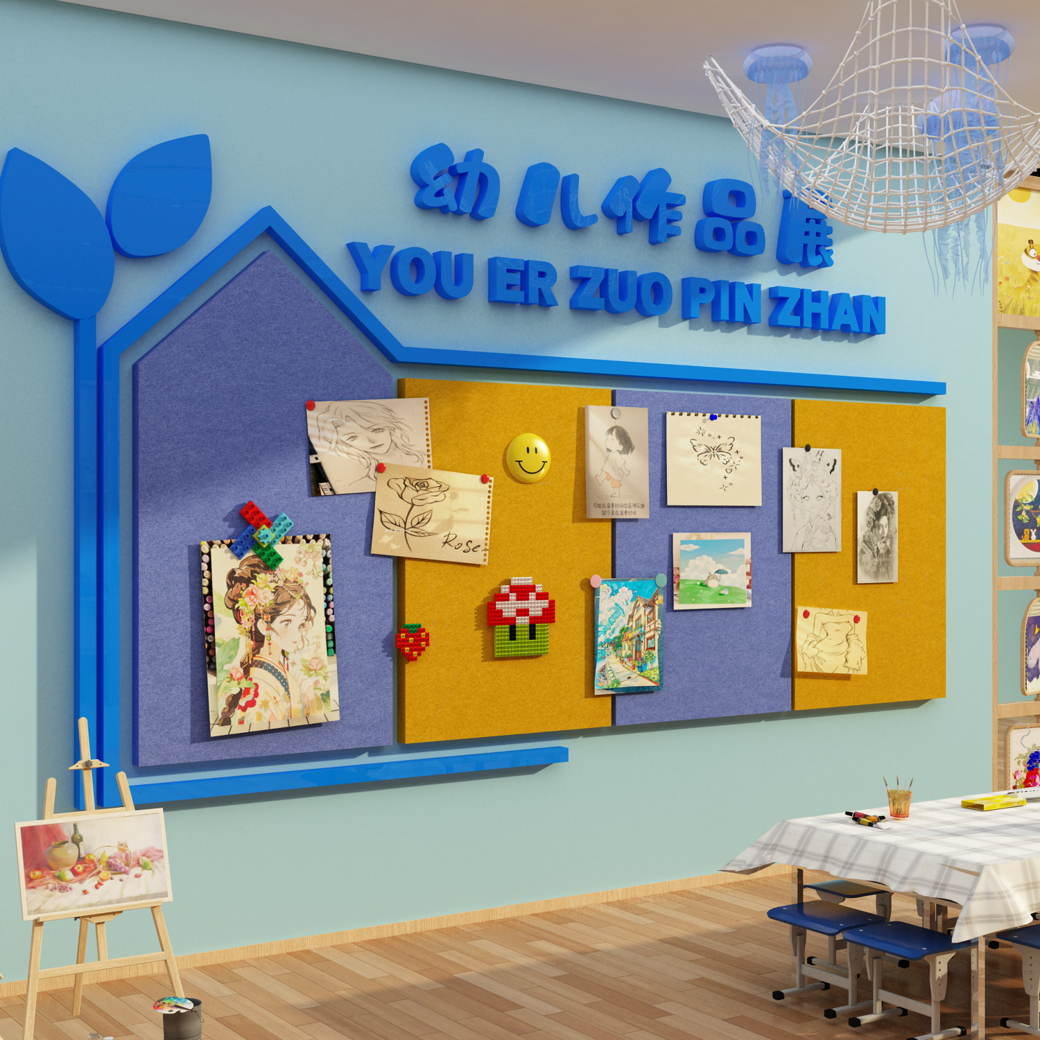 毛毡贴板照片作品幼儿园墙面文化装饰环创主题成品托管班展示形象