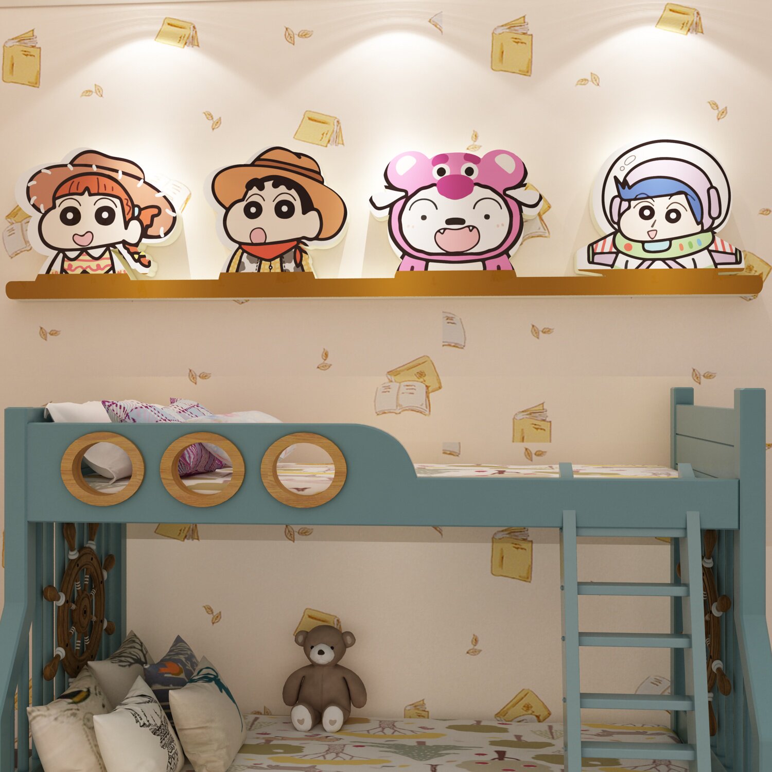 儿童房间墙面装饰女孩卧室公主床头蜡笔小新贴纸挂画改造物件布置