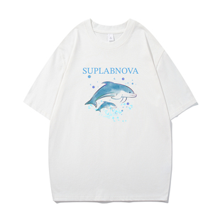 美式复古高磅纯棉100%短袖T恤夏季男女高级感创意印花纯色ins上衣