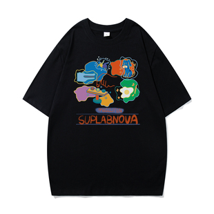 T恤男女宽松纯棉情侣上衣潮牌tee 卡通印花短袖 SUPLABNOVA夏季 新款