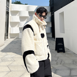 25韩版撞色羊羔毛短款时尚潮流棉衣爱心毛毛装饰超厚实保暖P125图片