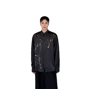 夏季清凉感新中式金银绣线长袖衬衫防晒衬衣男女同款P85图片