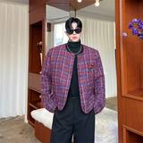 小香风复古圆领紫色粗花呢夹克外套男女同款金属爱心装饰P185，男装夹克，星座1111（原C206）