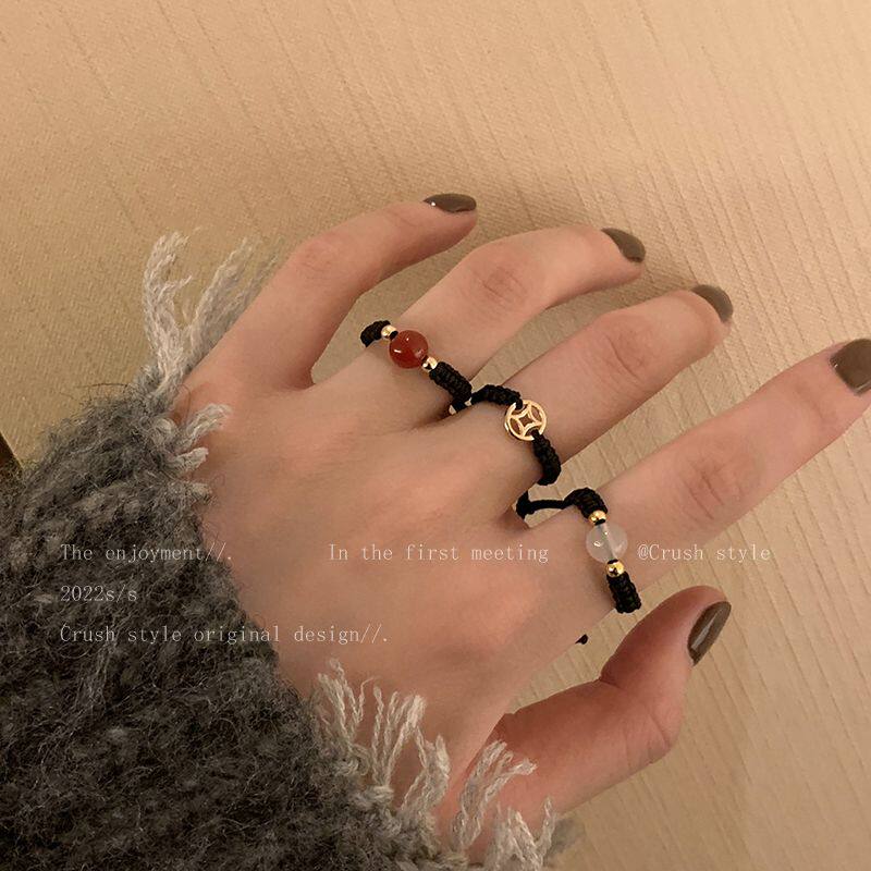 本命年转运珠情侣戒指猫眼石小众闺蜜对戒