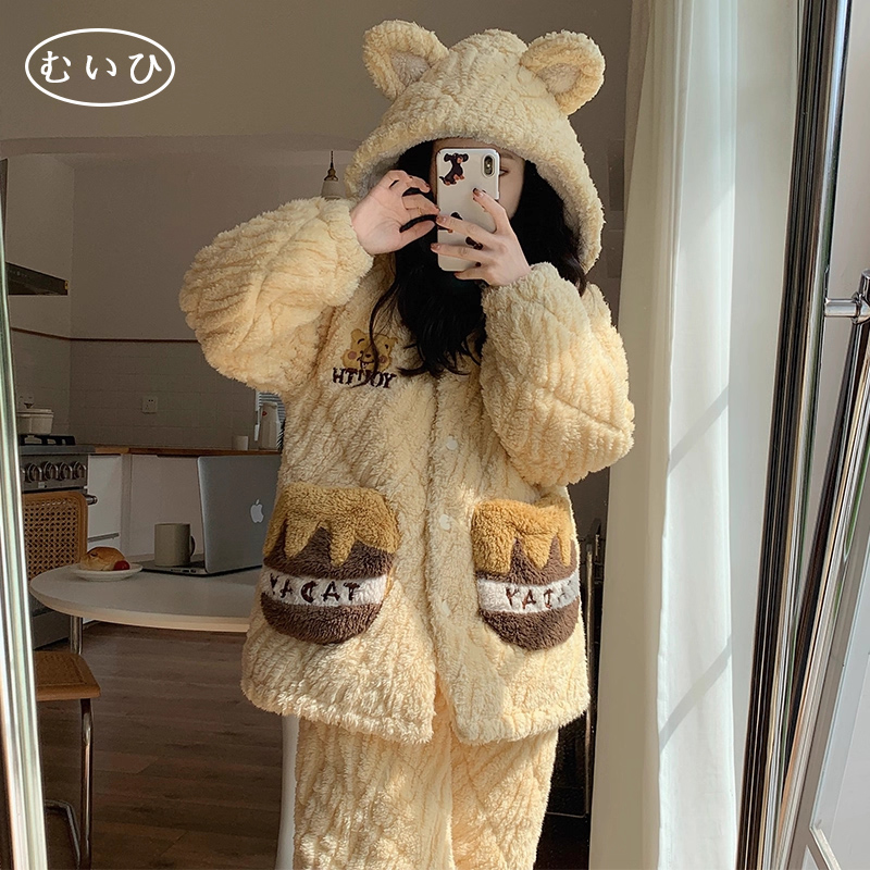 【日本むいひ轻奢】珊瑚绒睡衣女