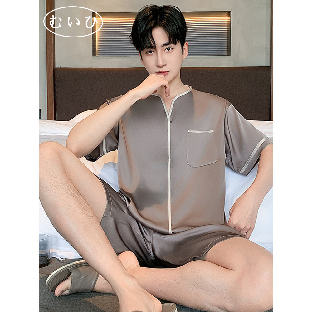 【日本むいひ轻奢】冰丝睡衣夏天短袖短裤套装家居服男士夏季薄款