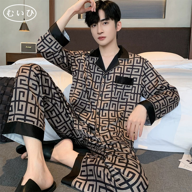 【日本むいひ轻奢】长袖睡衣男春秋款高级四季通用男士冰丝家居服