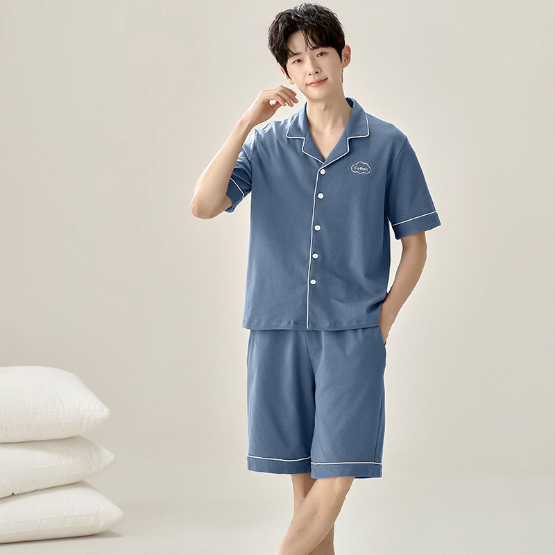 【日本むいひ轻奢】2026新款纯棉睡衣男款短袖长裤夏季薄款家居服