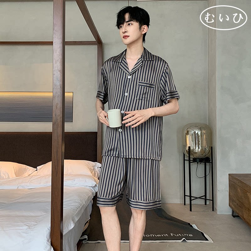 【日本むいひ轻奢】睡衣男夏季夏天短袖短裤套装家居服夏薄款冰丝