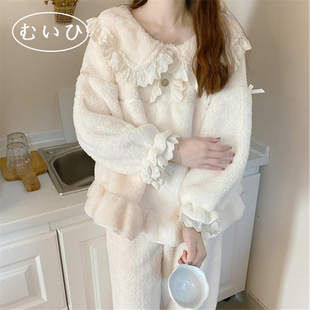 2025秋冬可爱公主风加厚家居服 珊瑚绒睡衣女款 日本むいひ轻奢