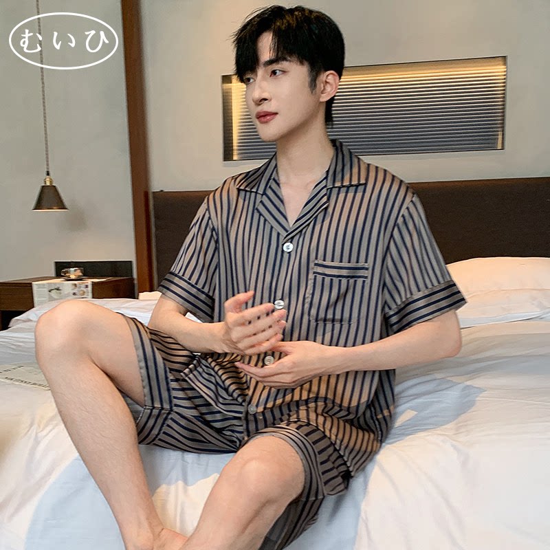 【日本むいひ轻奢】夏季薄款睡衣男冰丝夏天短袖短裤套装家居服夏