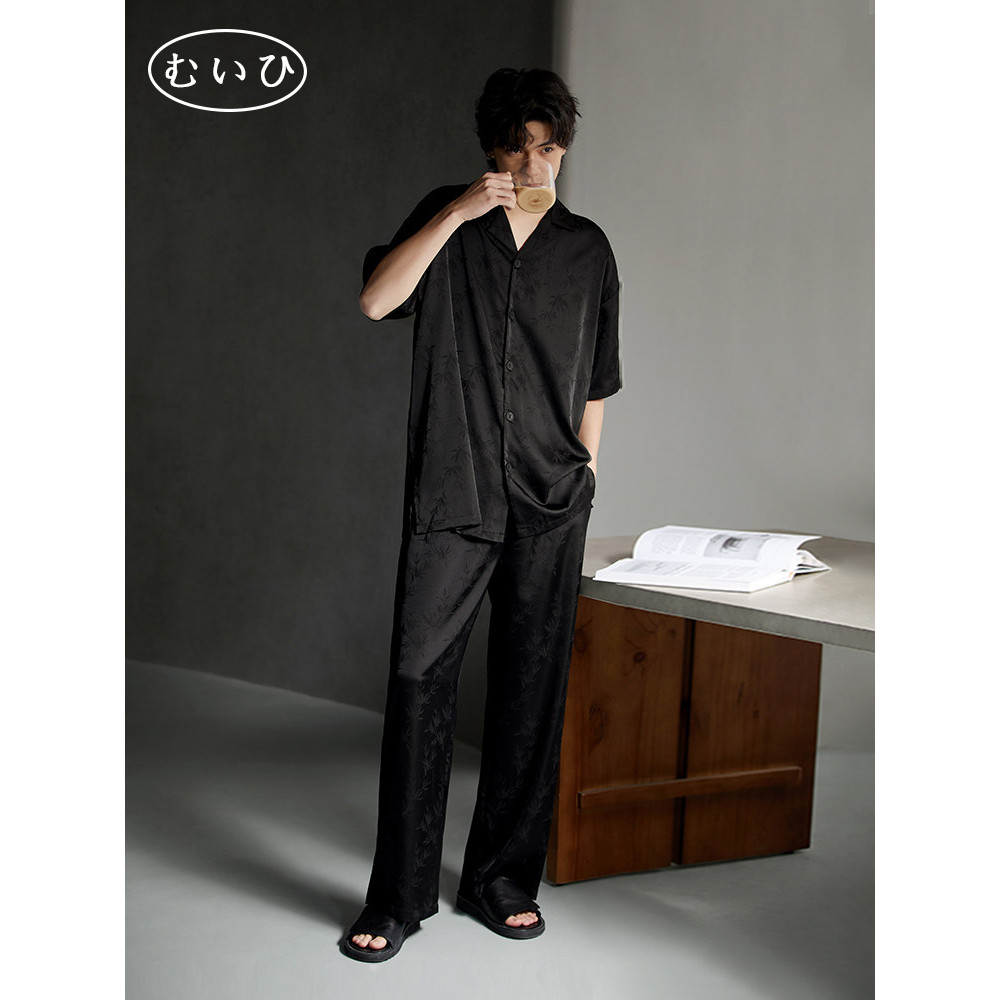 【日本むいひ轻奢】睡衣男夏季家居服丝绸真丝高级感冰丝短袖长裤