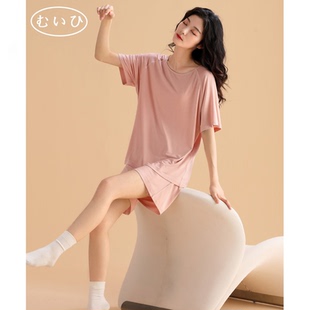 日本むいひ轻奢 短裤 薄款 莫代尔短袖 家居服套装 冰丝睡衣女夏季