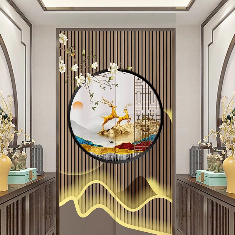 新中式布艺门帘隔断帘玄关挂帘麋鹿长款厕所帘子卧室厨房遮挡半帘