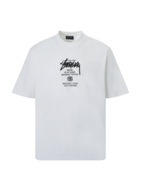 STAY UP LATE 美式街头花体签名字母印花柔软亲肤短袖 男女同款