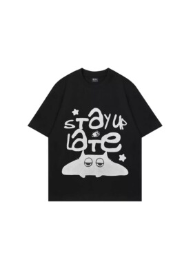 【薛凯琪同款】STAY UP LATE 潮流可爱印花亲肤圆领袖T恤男女同款
