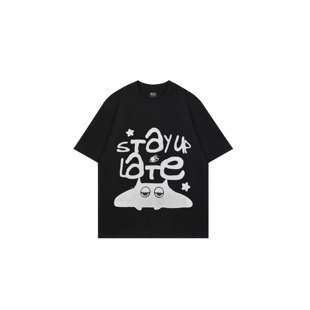薛凯琪同款 潮流可爱印花亲肤圆领袖 STAY LATE T恤男女同款