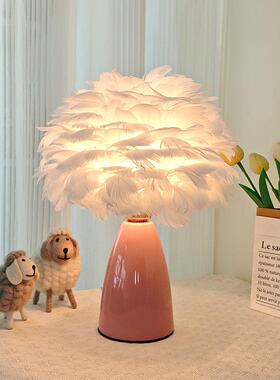 羽毛台灯卧室头北欧30720床is少女轻奢简灯约浪漫温馨n结婚装饰小