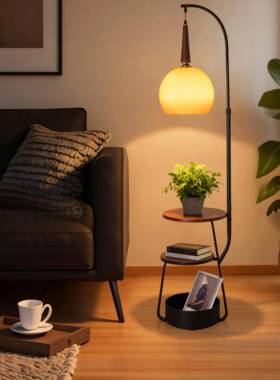 落地灯厅中古风卧室床头柜体置物54594架柚子灯客沙发旁围氛一感