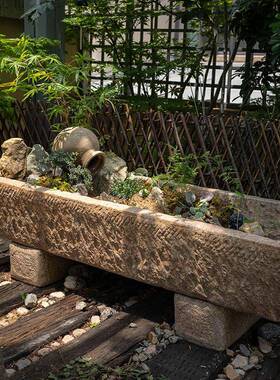 老石槽水摆件石磨水景鱼院景缸庭BJ23072户外流旧石器花盆装饰观