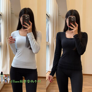2.0螺纹方领长袖 From11.11上新 sleeves 运动打底女 含胸垫Eb