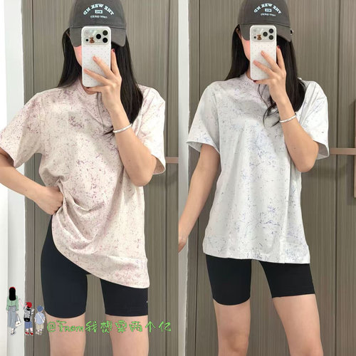 From新品~all Yos Tee扎染宽松中长款运动休闲瑜伽透气短袖T恤女