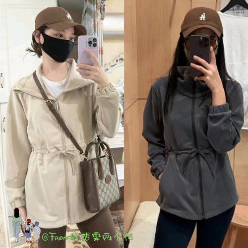 From新品~抽绳束腰瑜伽服外套运动休闲soft宽松显瘦中长款风衣女