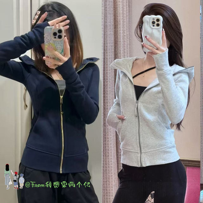 From上新~金银色全拉链Scba修身收腰运动连帽衫瑜伽加绒外套女 冬