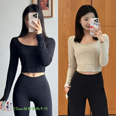 上新From Waist Seam鱼骨修身 推荐 显瘦T恤运动瑜伽长袖 女
