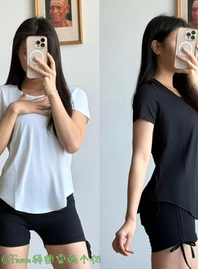 新品~From收腰显瘦弧形宽松速干短袖Love cwtee运动健身瑜伽T恤女