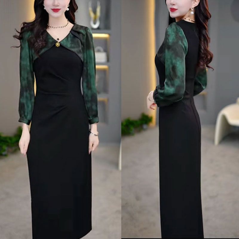 时尚百搭显瘦连衣裙女2025秋季新款气质修身设计感长袖中长款裙子