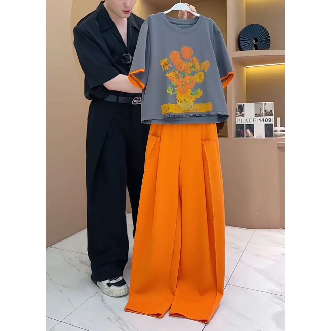 洋气高级感宽松阔腿裤两件套