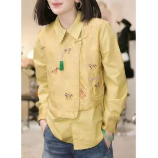 韩系时尚小马假两件长袖衬衫女2026早春新款宽松显瘦百搭长袖上衣