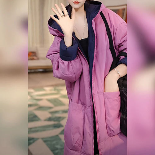 冬季气质双面穿连帽棉服外套