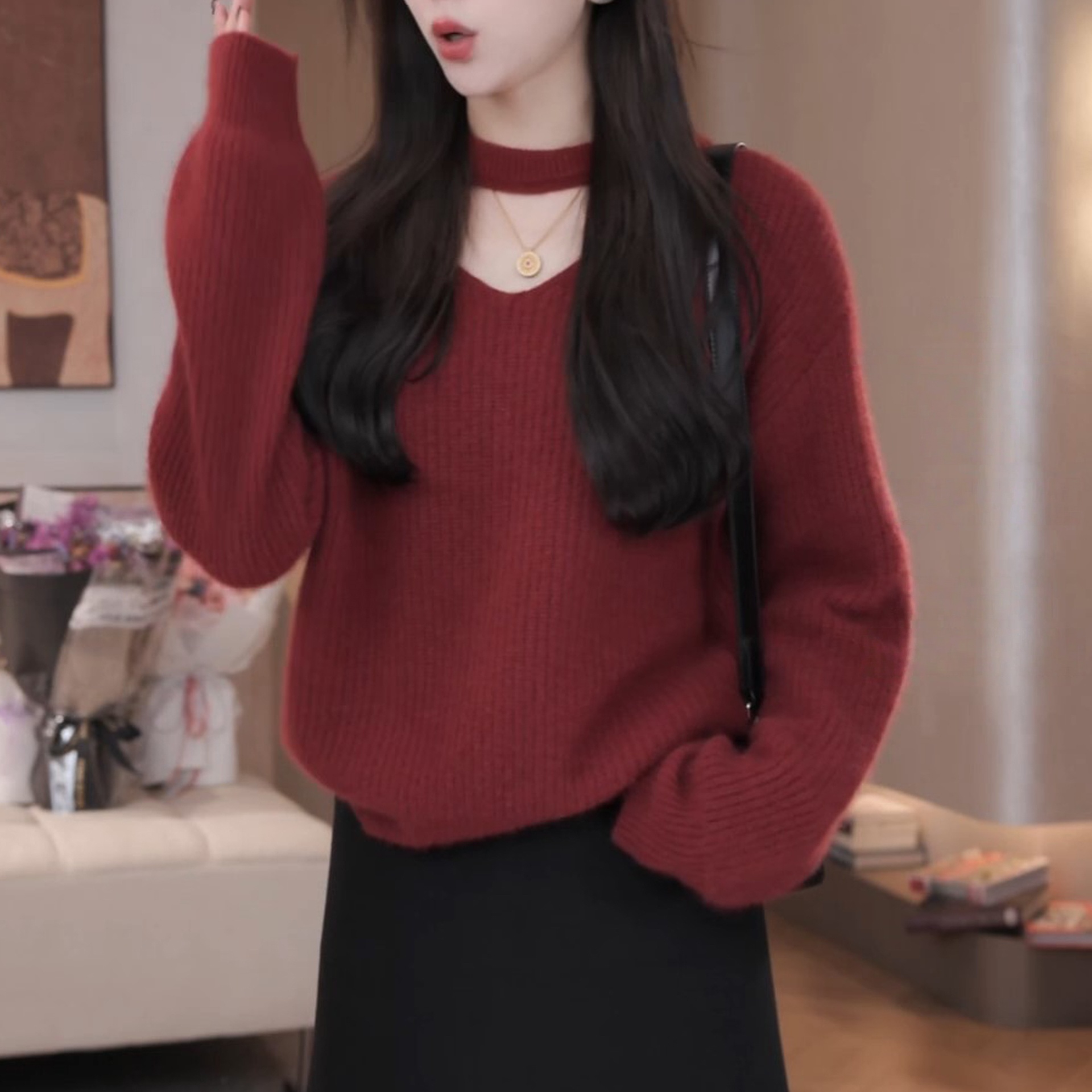 时尚洋气纯色长袖打底小衫女