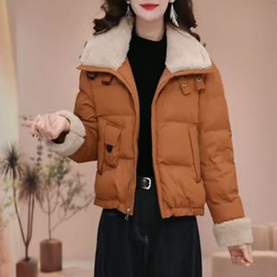 棉服女新款 气质短款 设计感毛毛拼接立领加厚保暖棉衣 时尚 2024冬季