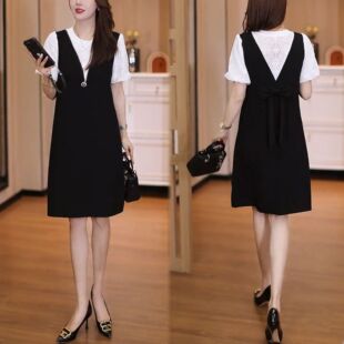 小个子大码女士裙子2026夏季新款设计感蝴蝶结后背拼接显瘦连衣裙